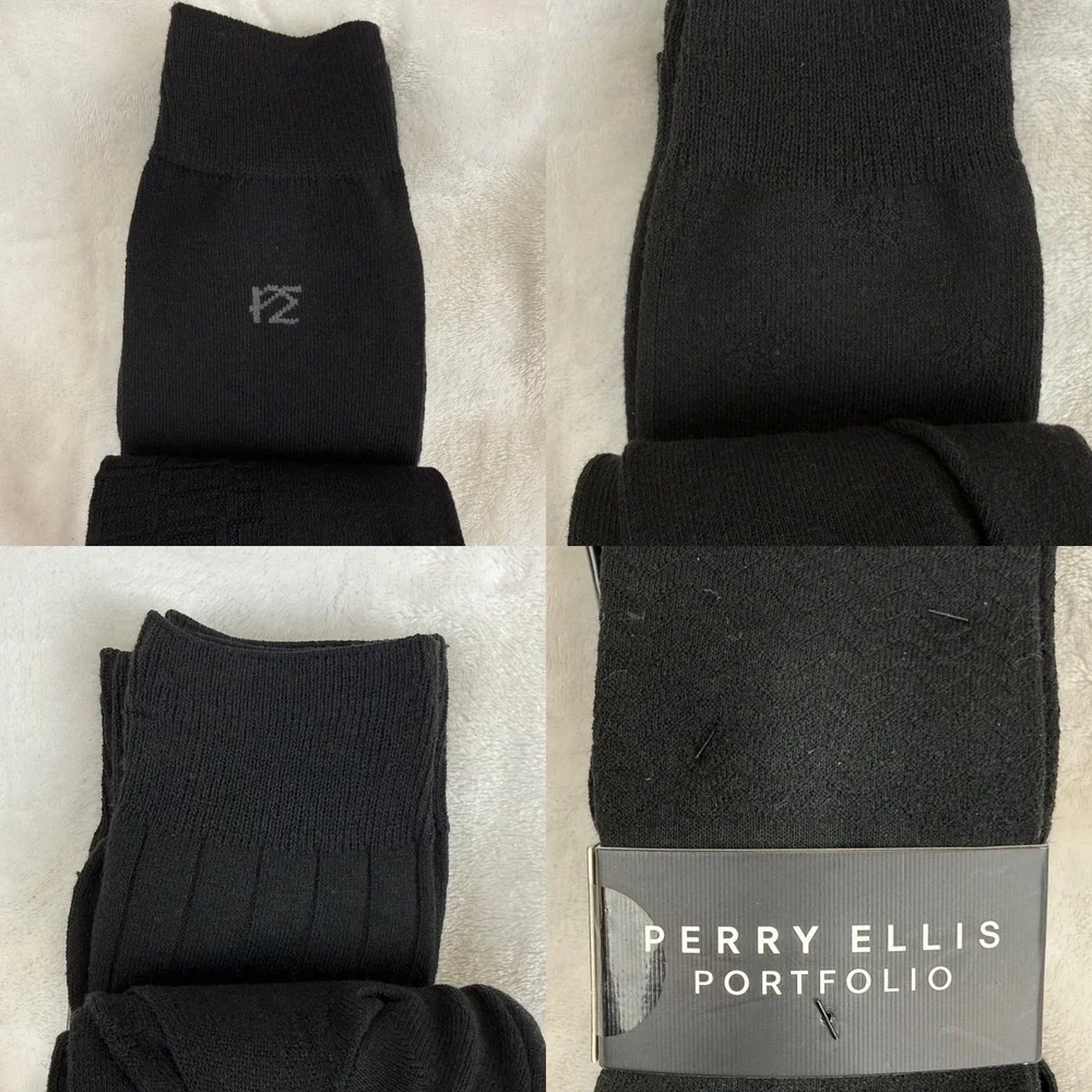 Perry Ellis Portfolio Mens Dress Socks 5 Pack Black Ribbed Textured Sz 7-12 New